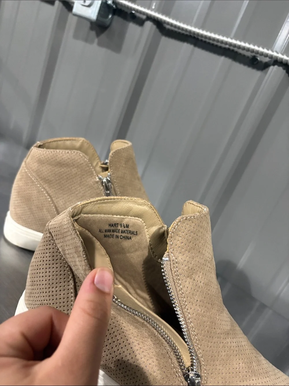 Casual Tan Wedge Sneaker Booties with Side Zip